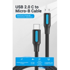 Кабель Type-C-MicroUSB Vention PVC 3A 480Mbps nickel-plated 1.5m Black (COVBG)