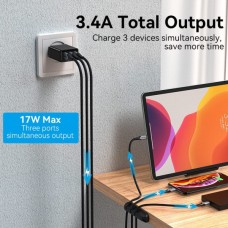 Сетевое зарядное устройство Vention 3USB 12W 3A Black (FEAB0-EU)