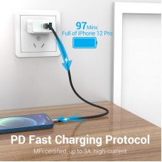 Кабель Type-C-Lightning Vention TPE Nylon Mfi C94 PD 18W 3A 480Mbps 2m Grey (TACHH)