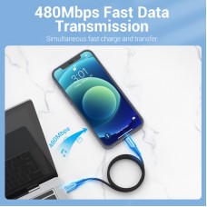 Кабель Type-C-Lightning Vention TPE Nylon Mfi C94 PD 18W 3A 480Mbps 2m Grey (TACHH)