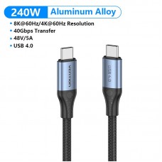 Кабель Type-C-Type-C 4.0 Vention PVC + Cotton Thunderbolt 4 8K 60Hz E-Marker Chip PD3.1 240W 5A 40Gbps 1m Black/Blue (TAVHF)