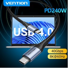 Кабель Type-C-Type-C 4.0 Vention PVC + Cotton Thunderbolt 4 8K 60Hz E-Marker Chip PD3.1 240W 5A 40Gbps 1m Black/Blue (TAVHF)