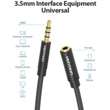 Удлинитель Audio Aux 3.5мм-3.5мм Vention mic Cotton F/M gold-plated 2m Black (BHBBH)