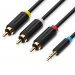 Кабель Audio 3.5мм-3RCA Vention F/F 24К gold-plated PVC Shell 2m Black (BCBBH)