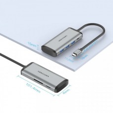 USB HUB Vention 6 in 1 Type-C-SD-TF-USB 3USB 1Type-C PD 87W Gray (TGRHB)