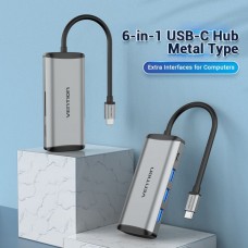 USB HUB Vention 6 in 1 Type-C-SD-TF-USB 3USB 1Type-C PD 87W Gray (TGRHB)