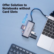 USB HUB Vention 6 in 1 Type-C-SD-TF-USB 3USB 1Type-C PD 87W Gray (TGRHB)