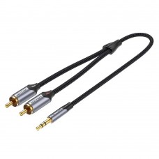 Кабель Vention 3.5мм-2RCA TPE Cotton Braided 1.5m gold-plated Black (BCNBG)