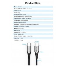 Кабель Type-C-Type-C Vention TPE Nylon PD 60W 3A 480Mps nickel-plated 1.5m Grey (TADHG)