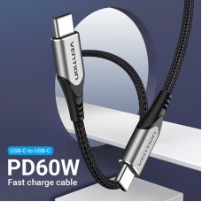 Кабель Type-C-Type-C Vention TPE Nylon PD 60W 3A 480Mps nickel-plated 1.5m Grey (TADHG)