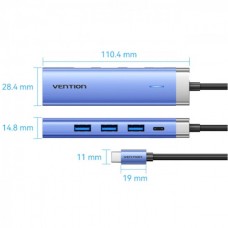 USB HUB Vention 5 in 1 Type-C-HDMI-USB 3USB 1Type-C PD 100W Aluminum Alloy Blue (TGESB)
