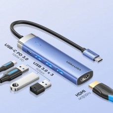 USB HUB Vention 5 in 1 Type-C-HDMI-USB 3USB 1Type-C PD 100W Aluminum Alloy Blue (TGESB)