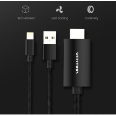 Адаптер HDMI-USB-Lightning MHL Vention v.1.4 Apple 3m Black (CEJBI)