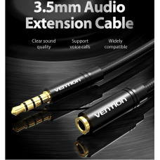 Удлинитель Audio Aux 3.5мм-3.5мм M/F Vention gold-plated 5m Black (VAB-B06-B500-M)