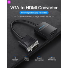 Адаптер HDMI-VGA v.1.4 Vention 1080P 60Hz 0.15m 3.5 audio microusb power Black (ACNBB)