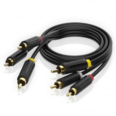Кабель Audio 3RCA-3RCA F/F Vention 24К gold-plated 26 AWG 2m Black (BCABH)