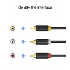 Кабель Audio 3RCA-3RCA F/F Vention 24К gold-plated 26 AWG 2m Black (BCABH)
