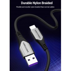Кабель USB-Type-C Vention TPE Nylon 5A 480Mbps nickel-plated 1.5m Grey (COFHG)