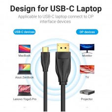 Кабель Type-C-DisplayPort v1.4 Vention PVC 8K 60Hz 4K 144Hz 2k 165Hz 1080P 240Hz 21.6 Gbps gold-plated 1.5m Black (CGYBG)