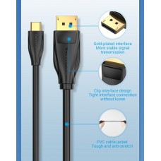 Кабель Type-C-DisplayPort v1.4 Vention PVC 8K 60Hz 4K 144Hz 2k 165Hz 1080P 240Hz 21.6 Gbps gold-plated 1.5m Black (CGYBG)