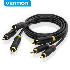 Кабель Audio 3RCA-3RCA F/F Vention 24К gold-plated 26 AWG 1m Black (BCABF)