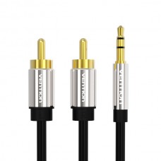Кабель Audio 3.5мм-2RCA Vention PVC gold-plated 0.5m Black (BCFBD)