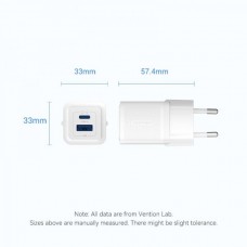 Сетевое зарядное устройство 1USB 1Type-C Vention (C+A) GaN III PD 30W QC3.0 3A White (FEQW0-EU)