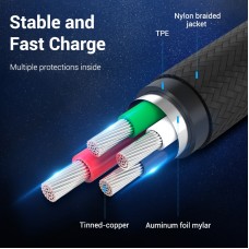 Кабель USB-MicroUSB Vention TPE Nylon 3A 480Mbps nickel-plated 2m Grey (COAHH)