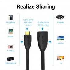 Удлинитель HDMI-miniHDMI v.1.2 Vention M/F PVC 1080P 60Hz gold-plated 1m Black (ABAAF)