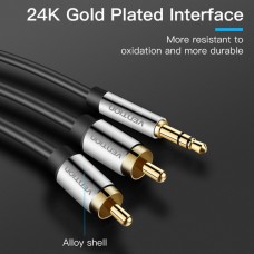 Кабель Audio 3.5мм-2RCA Vention PVC gold-plated 1.5m Black (BCFBG)