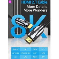 Кабель HDMI-HDMI v.2.1 Vention 8K 60Hz 4K 120Hz 48Gbps HDR 3D Vision gold-plated 1m Black (AALBF)