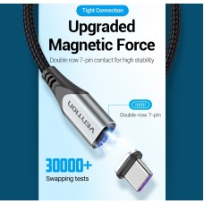 Кабель 2 в 1 USB-MicroUSB-Type-C Vention Nylon Magnetic 3А 480Mbps nickel-plated 0.5m Grey (CQNHD)