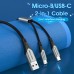 Кабель 2 в 1 USB-MicroUSB-Type-C Vention Nylon 2.4А 480Mbps nickel-plated 0.5m Grey (CQGHD)