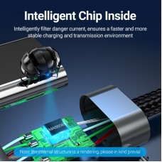 Кабель 2 в 1 USB-MicroUSB-Type-C Vention Nylon 2.4А 480Mbps nickel-plated 0.5m Grey (CQGHD)