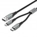 Кабель 2 в 1 USB-MicroUSB-Type-C Vention Nylon 2.4А 480Mbps nickel-plated 0.5m Grey (CQGHD)