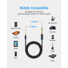Кабель Audio 6.35мм-3.5мм Vention F/F PVC Shell gold-plated 1.5m Black (BABBG)