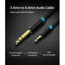 Кабель Audio 6.35мм-3.5мм Vention F/F PVC Shell gold-plated 5m Black (BABBJ)