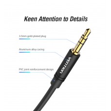 Кабель Audio Aux 3.5мм-3.5мм Vention M/M 90° Degrees gold-plated 1m Black (BAKBF-T)
