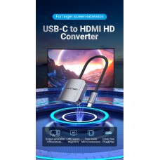 Адаптер Type-C-HDMI v.1.4 Vention Luxury 4K 30Hz gold-plated 0.15m Grey (TDEHB)