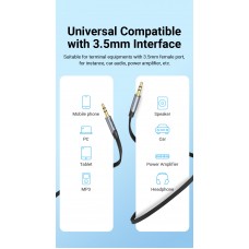 Кабель Audio Aux 3.5мм-3.5мм Vention M/M Flat TPE gold-plated 3m Black (BAPHI)
