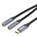 Кабель Audio Type-C-3.5мм Vention F/2xM Cotton gold-plated 0.3m Black (BGNHY)