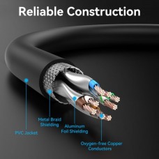 Патч-корд RJ45-RJ45 Vention Ethernet CAT8 SFTP 40Gbps 2000MHz Copper PVC Round 0.5m Black (IKKBD)
