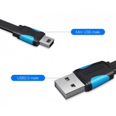 Кабель USB-MiniUSB 2.0 5pin Vention Flat 2m Black (VAS-A14-B200)