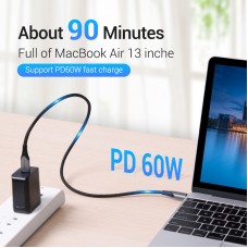 Кабель Type-C-Type-C 3.1 Vention TPE Nylon Thunderbolt 3 4K 60Hz PD 60W 3A 5Gbps nickel-plated 1.5m Grey (TAAHG)