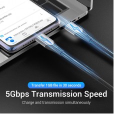 Кабель Type-C-Type-C 3.1 Vention TPE Nylon Thunderbolt 3 4K 60Hz PD 60W 3A 5Gbps nickel-plated 1.5m Grey (TAAHG)