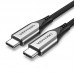 Кабель Type-C-Type-C 3.1 Vention TPE Nylon Thunderbolt 3 4K 60Hz PD 60W 3A 5Gbps nickel-plated 1.5m Grey (TAAHG)