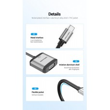 Адаптер Type-C-VGA Vention Upgrade 1080P 60Hz gold-plated 0.15m Grey (TDBHB)