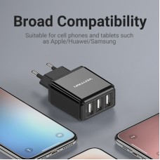 Сетевое зарядное устройство 3USB Vention 17W QC3.0 2.4A Black (DC5307-B)