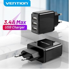 Сетевое зарядное устройство 3USB Vention 17W QC3.0 2.4A Black (DC5307-B)