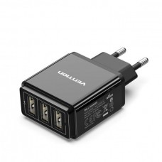 Сетевое зарядное устройство 3USB Vention 17W QC3.0 2.4A Black (DC5307-B)